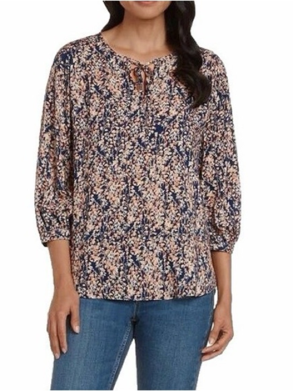 Matty M Floral 3/4 Sleeve Tie Front Top